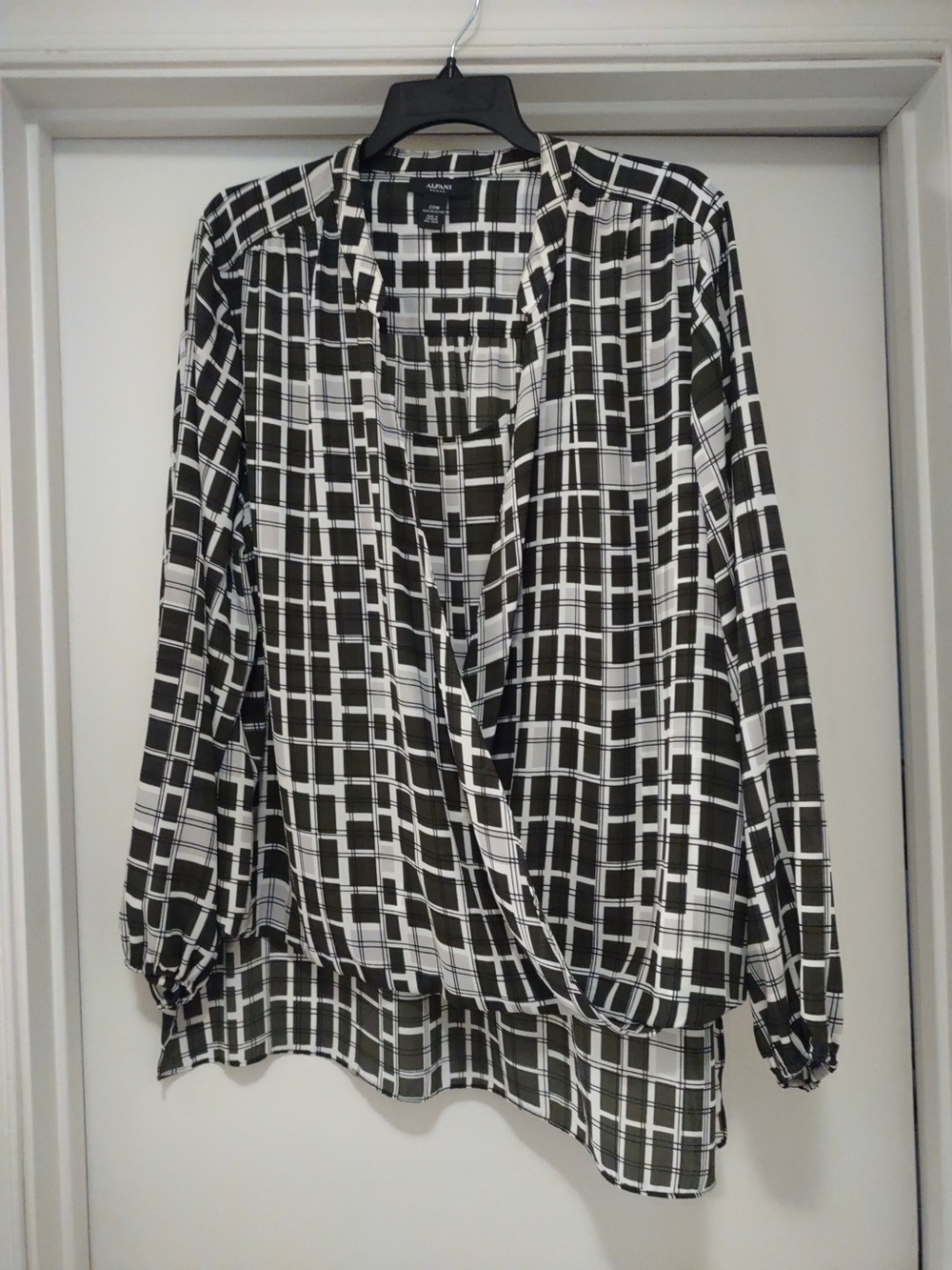 Alfani Black and White Geometric Wrap Blouse